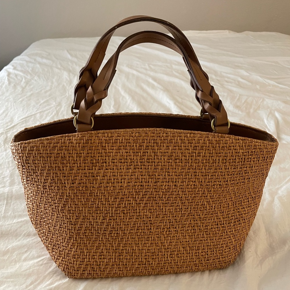 Fossil Woven Raffia Leather Tote Bag